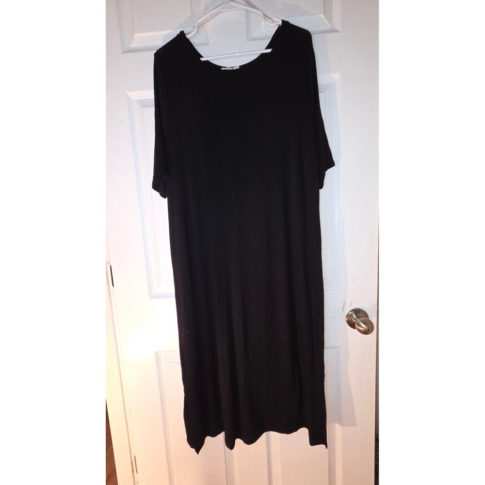 Zenana Premium Womens XL Black Short Sleeve T-Shirt Midi Dress Relaxed Fit